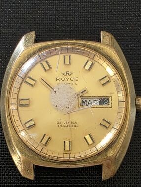 Vintage Royce Gold Plated  Automatic 37mm Watch 25 Jewels FOR PARTS OR REPAIR